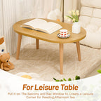 Small Coffee Table, Low Table with Solid Wood Legs, 23.6" Mini Oval Accent Table Side End Table, Floor Table Desk for Sitting on The Floor, Coffee Tea Table for Living Room, Dorm, Apartment, Natural