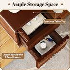Wood End Table with Charging Station, Fully Assembled Slim Side Table with Drawers, Narrow Nightstand Bedside Table for Small Spaces, Living Room, Bedroom,Walnut