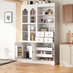 47" Tall Storage Cabinet Pantry Cabinet:with Pull-Out Trays for Kitchen | 47"Tall Storage Cabinet:With Doors and Shelves,Kitchen Pantry Cabinet With Hutch,4 Drawers,Pantry Storage With Pull-out Trays