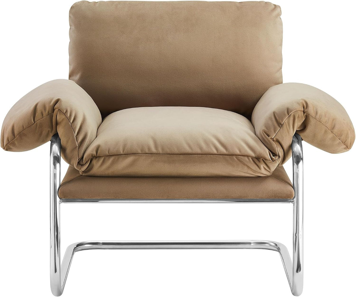 Modway Ansel Performance Velvet Accent Chair in Taupe - Stain-Resistant Velvet Lounge Chair for Living Room, Bedroom - Corner Reading Chair with Arms and Removable Cushions