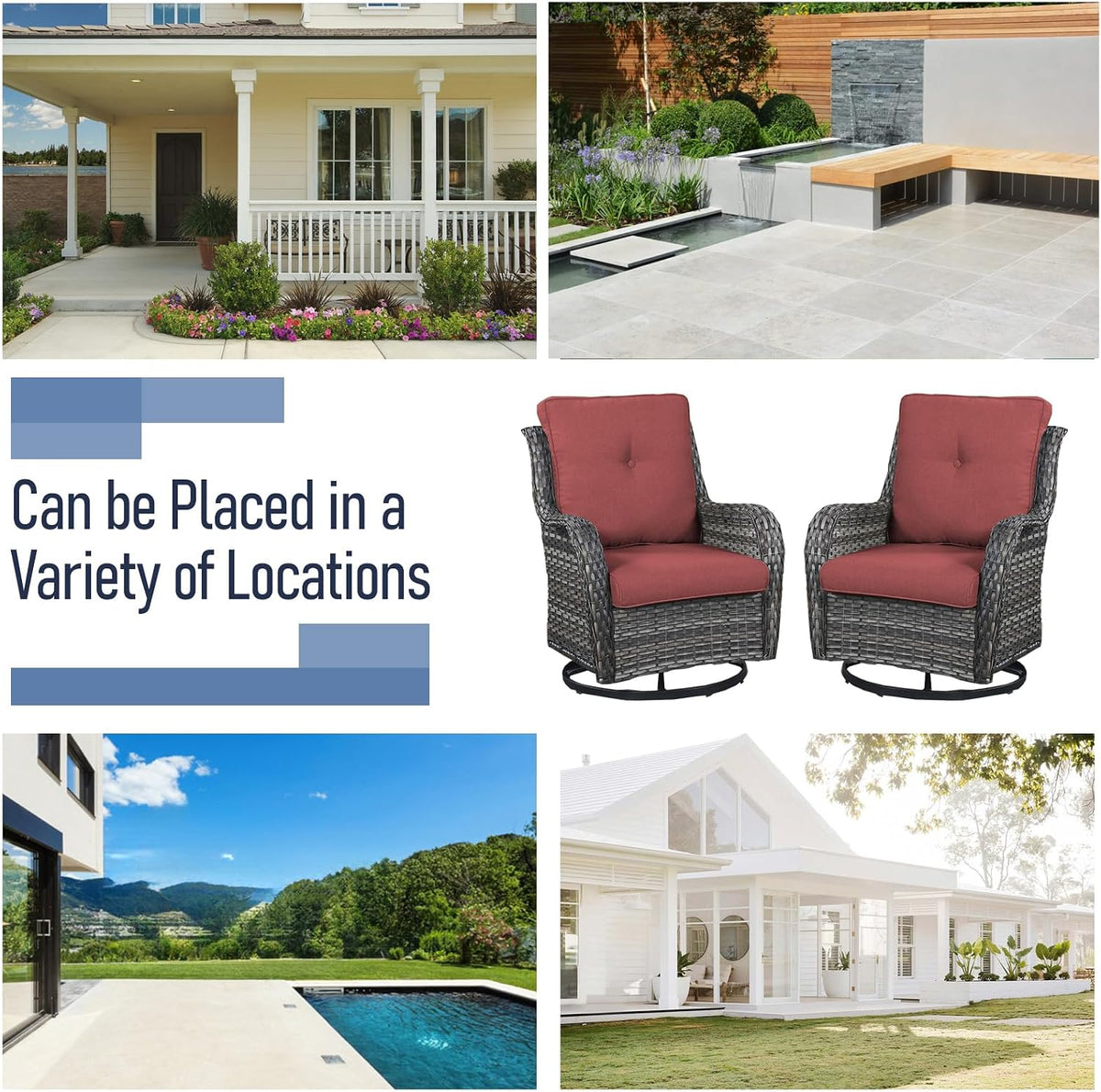 Patio Furniture Set with Swivel Chairs, 5 Pieces Outdoor Wicker Furniture Set with Patio Swivel Rocker Chairs for Patio, Yard, Deck, Porch, Poolside