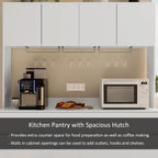 Mekminop Kitchen Hutch Storage Cabinet, 63" W Large Pantry Cabinets with Microwave Oven Countertop, Freestanding Kitchen Pantry Storage Cabinet with 4 Doors, 2 Drawers and 7 Shelves, White