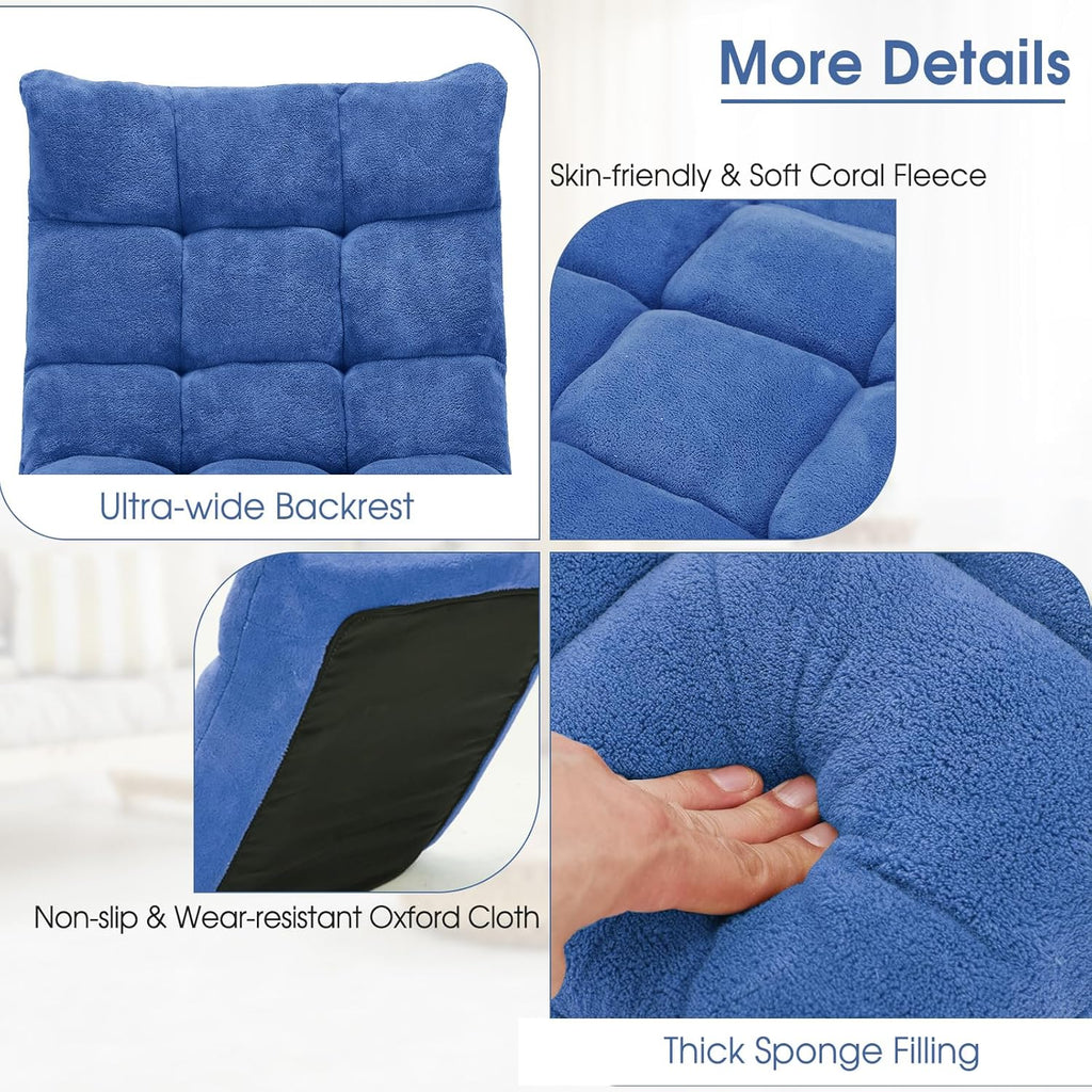 S AFSTAR Cushioned Floor Chair, 14-Position Adjustable Padded Lazy Recliner with Comfortable Back Support and Skin-Friendly Cover, Great for Reading, Playing Game, Meditating (Blue)