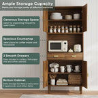 Smart FENDEE 70.87" Tall Kitchen Pantry Cabinet with Line Grooved Doors, Storage Cupboard with 2 Drawers, Adjustable Shelves & Gold Handles for Dining Room, Bathroom, Walnut