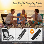 NEWBULIG Folding Camping Beach Chair for Adults, Low Profile Lawn Chair with Cup Holders & Carry Bag, Extra Wide Seat and High Back, Portable for Beach, Outdoors, Travel & Concerts, Black
