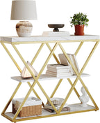 Garvee 3 Tier Console Table with Open Wood Shelves,39" Industrial Entryway Table,Sofa Table,Narrow Wood Accent Tables with Metal Frame for Hallway,Living Room,Behind Couch,Foyer,Entrance,White