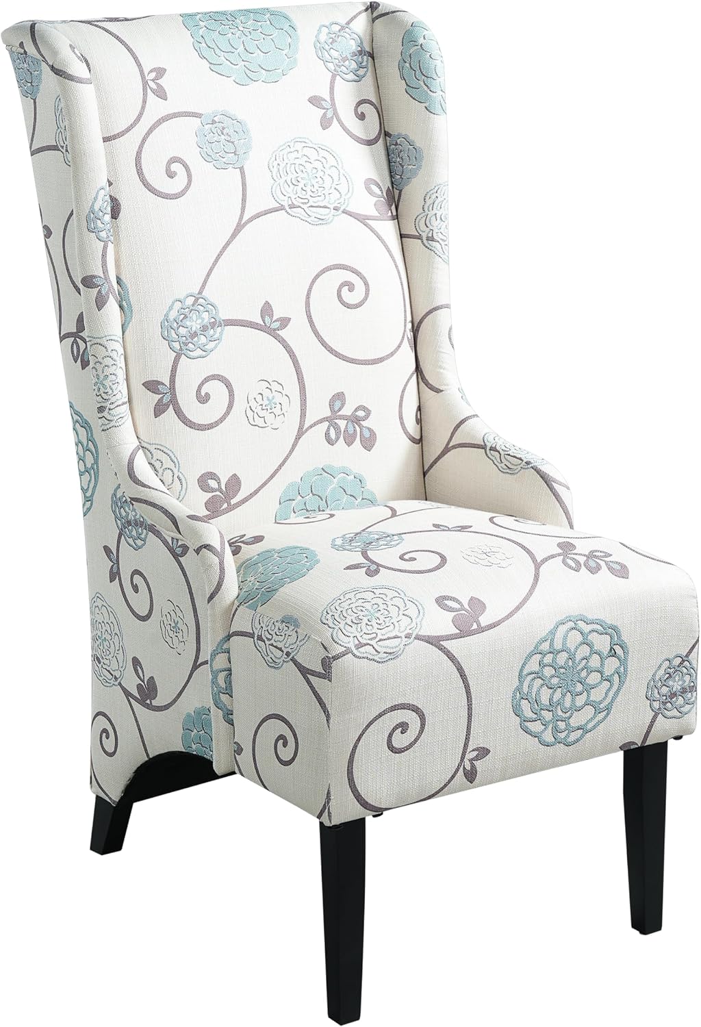 Christopher Knight Home Micua Luxury Upholstered Dining Chair with Floral Fabric Accent, Dining Room Chair with High Wingback, Comfy Living Room Chair and Birch Wood Legs, Extra Seating, Beige + Black
