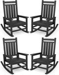 SERWALL Outdoor Rocking Chair Set of 4, HDPE Rocker for Adults, Black | 21.1" Widened Seat adds Extra Comfort, Oversized Rocking Chair for Adults, All Weather Porch Rocker for Lawn Garden