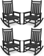 SERWALL Outdoor Rocking Chair Set of 4, HDPE Rocker for Adults, Black | 21.1" Widened Seat adds Extra Comfort, Oversized Rocking Chair for Adults, All Weather Porch Rocker for Lawn Garden