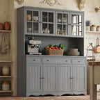 Timechee 75.9" Tall Kitchen Pantry Storage Cabinet with Drawers, Farmhouse Storage Hutch Cabinet with Doors and Shelves, Kitchen Food Pantry Cupboard and Coffee Bar Station for Dining Room, Grey