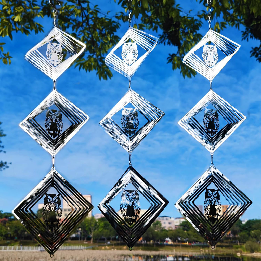9 Discs Owl Bird Scare Set-Highly Reflective Double-Sided Bird Reflectors,Extra Sparkly Owl Wind Spinner Outdoor Garden Decor, Bird Devices Deterrent to Scare Birds Away from Yard Patio Farm