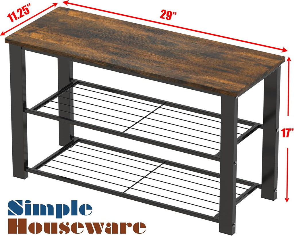 Simple Houseware Wood Top Shoe Storage Bench for Entryway, Rustic Brown