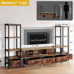 DWVO Industrial LED TV Stand for 65 Inch TVs, Entertainment Center with 2 4-Tier Bookshelves & Power Outlets, Media Console Table with 5 Drawers & Open Storage for Living Room, Rustic Brown