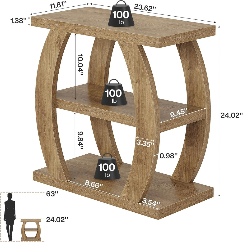 Tribesigns End Table for Living Room, 3-Tier Narrow Side Table with Storage, Farmhouse Wooden Beside Table with Geometric Frame, Tall Nightstand for Bedroom, Small Spaces, Natural Oak