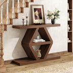 39.4" Farmhouse Console Table, Rustic Entryway Table with 3-Tier Storage Shelves, Wooden Sofa Table Behind Couch, Unique Modern Narrow Entry Table for Entrance, Hallway, Foyer, Living Room, Walnut