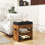 YMYNY Small Shoe Storage Bench with Cushion and Drawer, 2 Tier Adjustable Entryway Bench with Storage, Wooden Shoe Rack Bench for Entryway, Living Room, Hallway, Closet, Bedroom, Rustic Brown, HSC002H