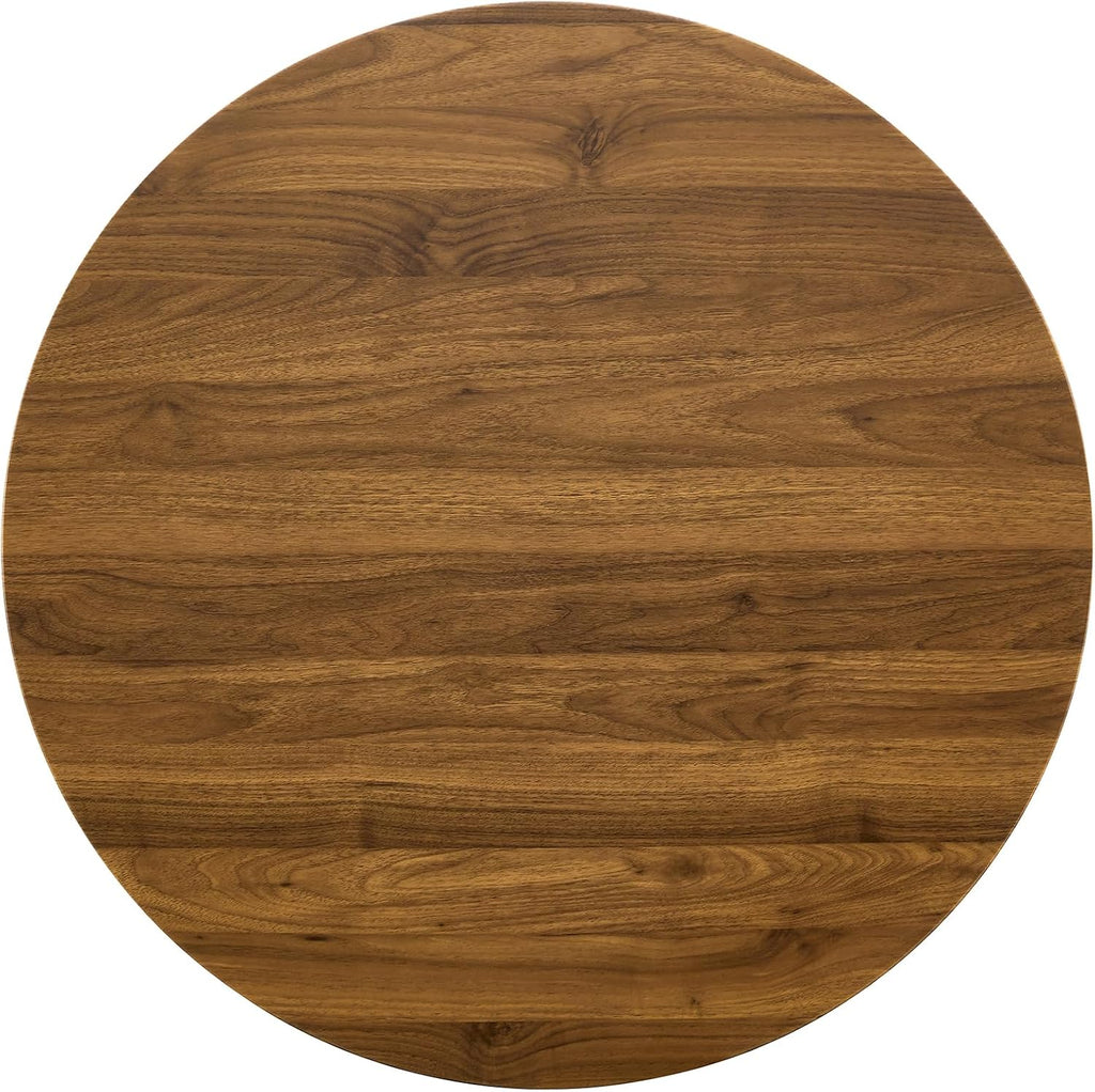 31.5 Inch Small Round Dining Table for 2-4 Person, Circle Tulip Table with Faux Walnut MDF Top and Gold Metal Base,Mid Century Modern Bistro Table for Kitchen, Small Places,Living Room, Cafe