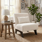 Armless Accent Chair Comfy Upholstered Modern Living Room Side Chair | Comfy Small Accent Lounge Chair with Pillow & Wooden Legs Accent Chair for Living Room Bedroom Farmhouse Reading Beige