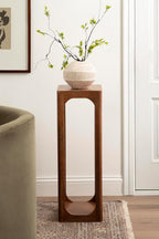 Kate and Laurel Dahl Mango Wood Square Tea Table, 10 x 10 x 30, Walnut Brown, Transitional Boho Wooden Accent Pedestal Table for Living Room Plant Stand or Small Bedroom Nightstand
