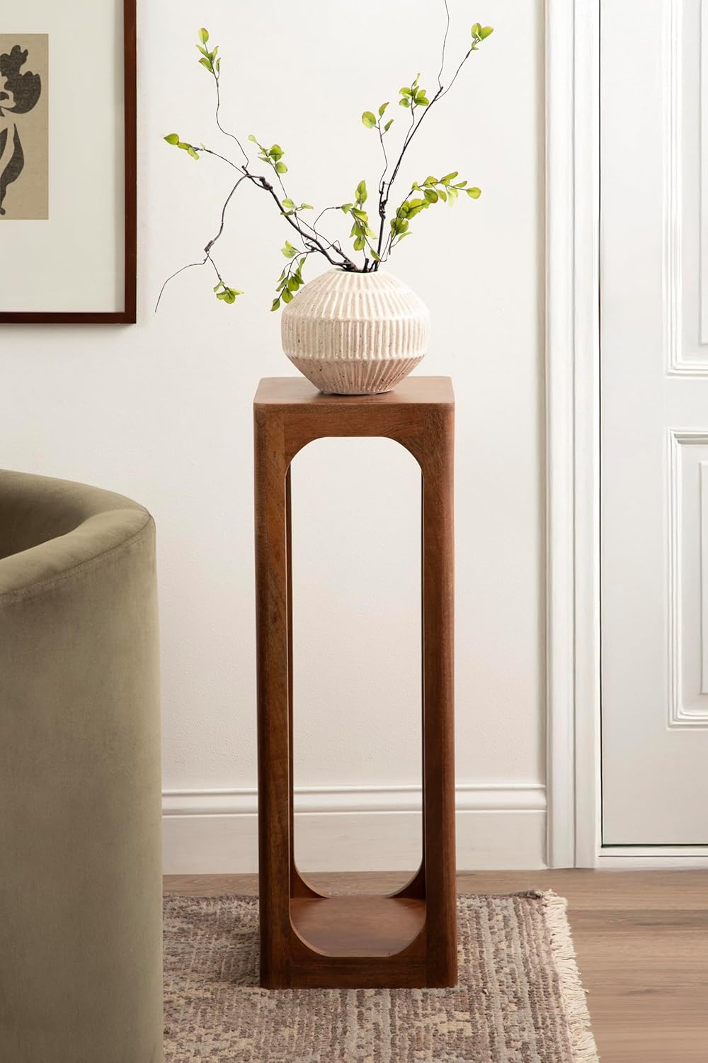 Kate and Laurel Dahl Mango Wood Square Tea Table, 10 x 10 x 30, Walnut Brown, Transitional Boho Wooden Accent Pedestal Table for Living Room Plant Stand or Small Bedroom Nightstand