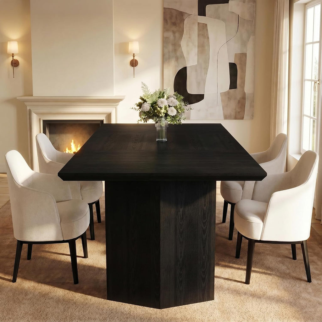 Einhomn 71" Dining Table for 6-8, Rectangular Farmhouse Kitchen Table with Sturdy Diamond-Shaped Legs & Solid Back Panel, Modern Wood Dinner Table for Dining Room, Living Room, Black