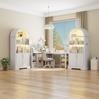 Vlsrka Kitchen Pantry Storage Cabinets with Adjustable Shelves, 71" Tall | Arched Wooden Cabinet with Doors, 3 Colors LED Lights, Motion Sensor, Freestanding, for Living/Dining Room, White