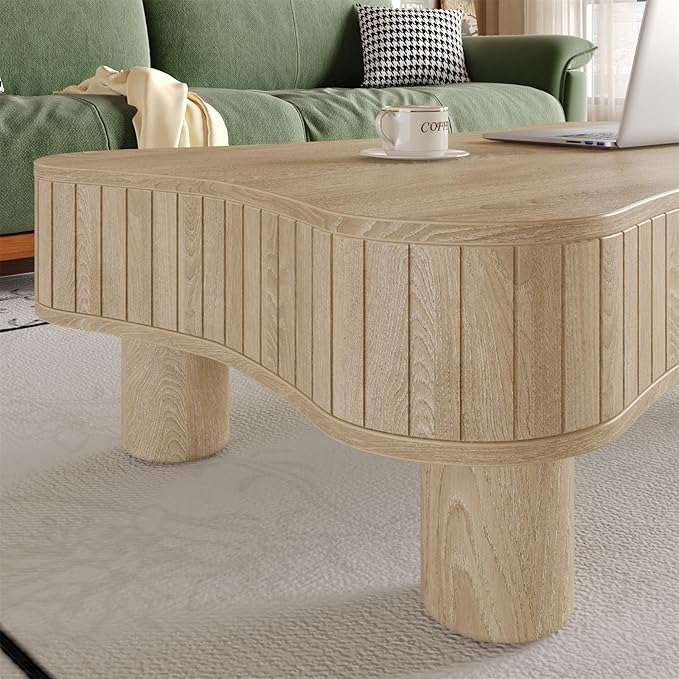 42.5'' Modern Lift Top Coffee Table for Living Room, Solid Wood Center Table, Fluted Panel Design, Storage Compartments, 42.5x27.2 Inch Surface, Hydraulic Lift Mechanism, Easy Assembly