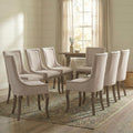 Upholstered Dining Chairs Set of 8, Beige Fabric Kitchen Chair with Nailhead Trim, Farmhouse High Back Kitchen & Dining Room Chairs, Solid Wood Legs, Sillas de Comedor (Beige, 8 Pcs)