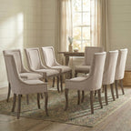Upholstered Dining Chairs Set of 8, Beige Fabric Kitchen Chair with Nailhead Trim, Farmhouse High Back Kitchen & Dining Room Chairs, Solid Wood Legs, Sillas de Comedor (Beige, 8 Pcs)