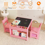 Kids Table and Chair Set - 4 in 1 Wooden Activity Table & 2 Chairs, Storage Drawer, Detachable Tabletop, for Drawing, Reading, Crafts, Art, Homework