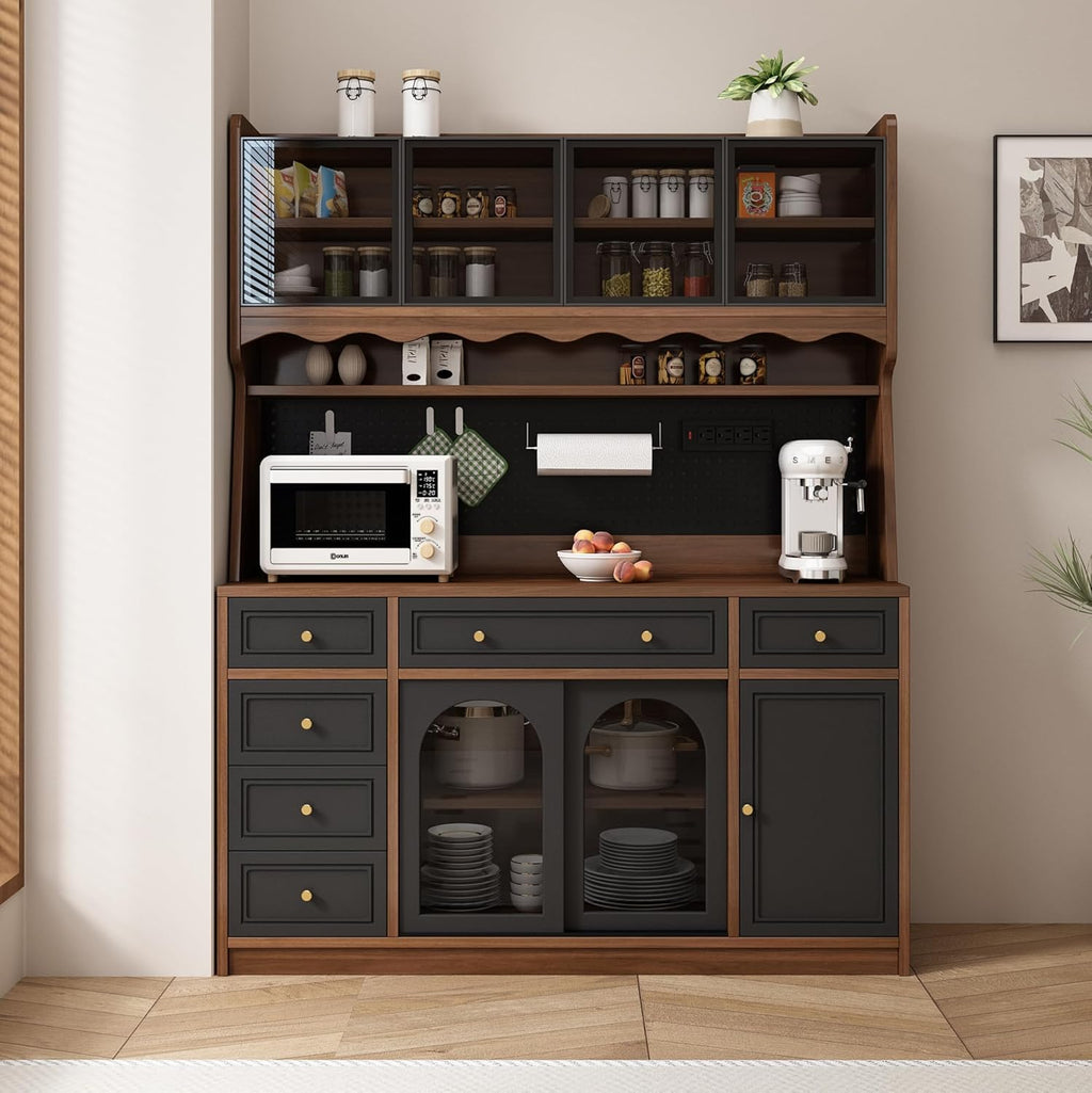63" Tall Storage Cabinet Coffee Bar Cabinet:with Adjustable Shelves | 63"Tall Kitchen Storage Cabinet:with Hutch,Coffee Bar Cabinet with Drawers,Kitchen Pantry Cabinet with Shelves,Power Outlet
