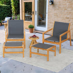 Greesum 4 Piece Furniture Outdoor Acacia Wood Chair with Ottoman for Porch, Balcony, Deck, Patio, Backyard, Gray