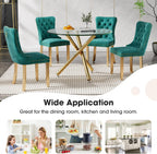 Round Glass Dining Table Set for 4, Small Kitchen Table Set for 4, 47" Circle Gold Glass Dinner Table for 4 with Green Velvet Chairs, 5 Piece Dining Room Table Set for 4 for Breakfast Dinette Cafe