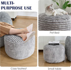 SHOUREN Stuffed Round Ottoman,Pouf Ottoman Foot Rest,20 X 15 in,Light Grey | Corduroy Cover,Memory Foam Filler,Pouf Storage Ottoman Footstool for Living Room,20 X 15 Floor Poufs for Couch,Footrest Only