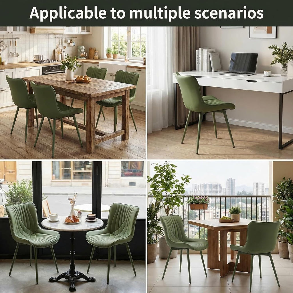 Kidol & Shellder Dining Chairs Set of 2, Mid Century Modern Kitchen Chairs with Metel Legs, PU Leather Upholstered Side Chair for Dining Room, Living Room, Lounge, Restaurant, Bean Green