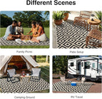 OLANLY Waterproof Outdoor Rug 5x8 ft, Outdoor Plastic Straw Rug for Camping, RV Mat Outside, Outdoor Carpet for Porch, Deck, Backyard, Balcony, Picnic, Black & Beige