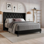 HOME DESIGN Homer Queen Tufted Wingback Upholstered Panel Bed, Black