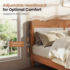 PHI VILLA Solid Wood Queen Bed Frame with Adjustable Headboard