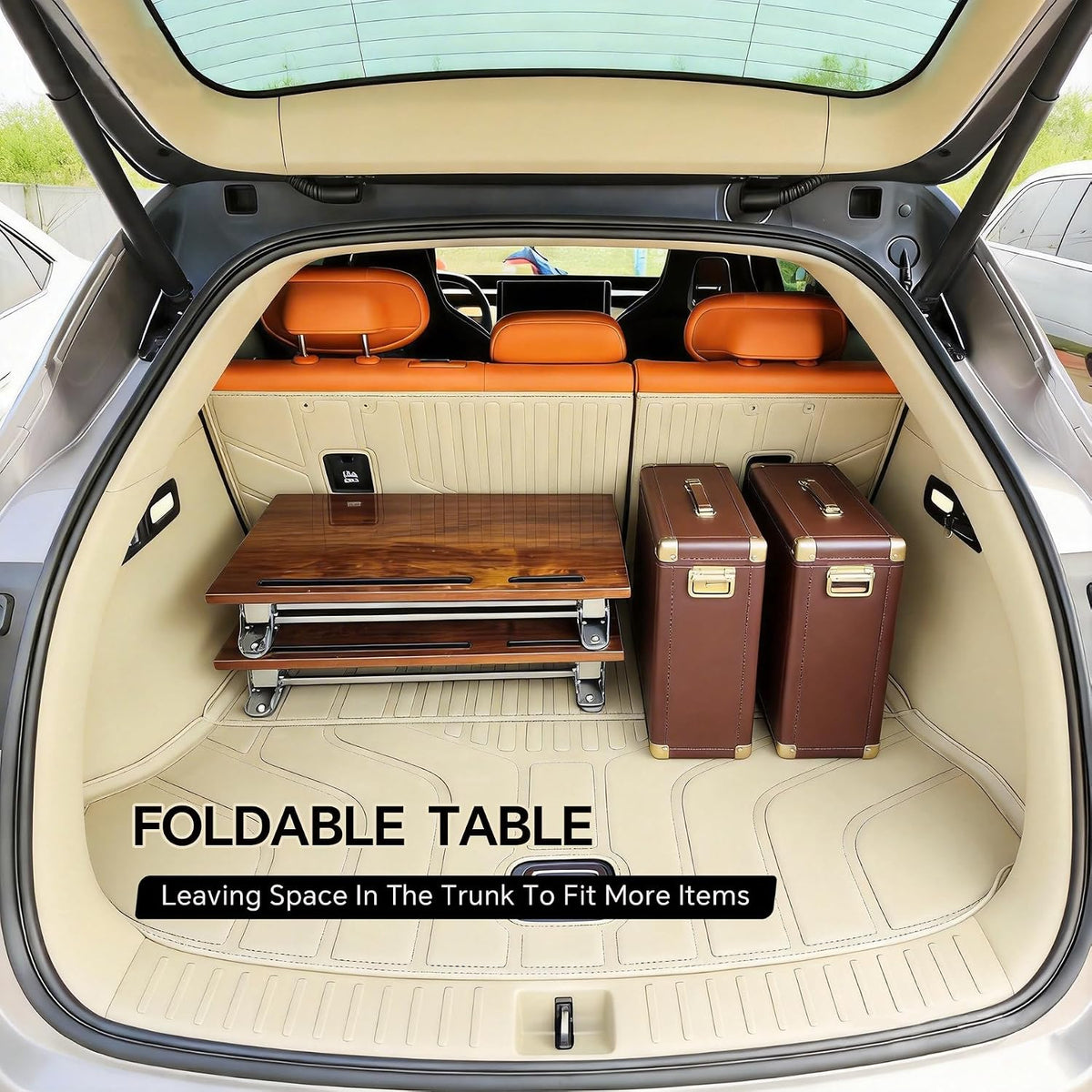 No Assembly Folding TV Tray Table C-Shaped Couch End Table with Cup Holder & Device Slots, Extra Wide Portable Laptop Desk for Eating, Working, Bed, Sofa, Rustic Wood