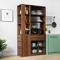 70.87" Tall Kitchen Pantry Cabinet with Multi-Tier Storage, Freestanding Food Hutch with 5 Drawers & 3 Glass Door and Microwave Stand, Coffee Bar Storage Cabinet Entrance Organizer, Walnut
