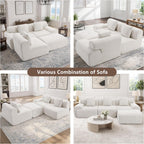 L-Shaped Modular Sectional Sofa, Sectional Couch, Oversized 3-Seater Cloud Couch with Deep Seat and Movable Ottoman for Living Room, Apartment (Beige, 3 Seater with 2 Ottoman)