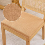 Rattan Dining Chairs Set of 4, French Country Cane Back Upholstered Kitchen Chairs, Solid Wood Farmhouse Side Chairs, Brown