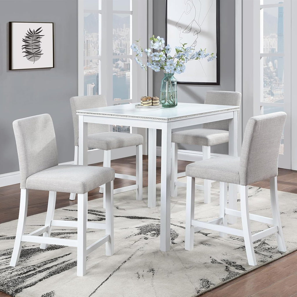 LUMISOL Wood Square Dining Table for 4, Farmhouse Counter Height Kitchen Table for Small Space, No Included Chairs, White