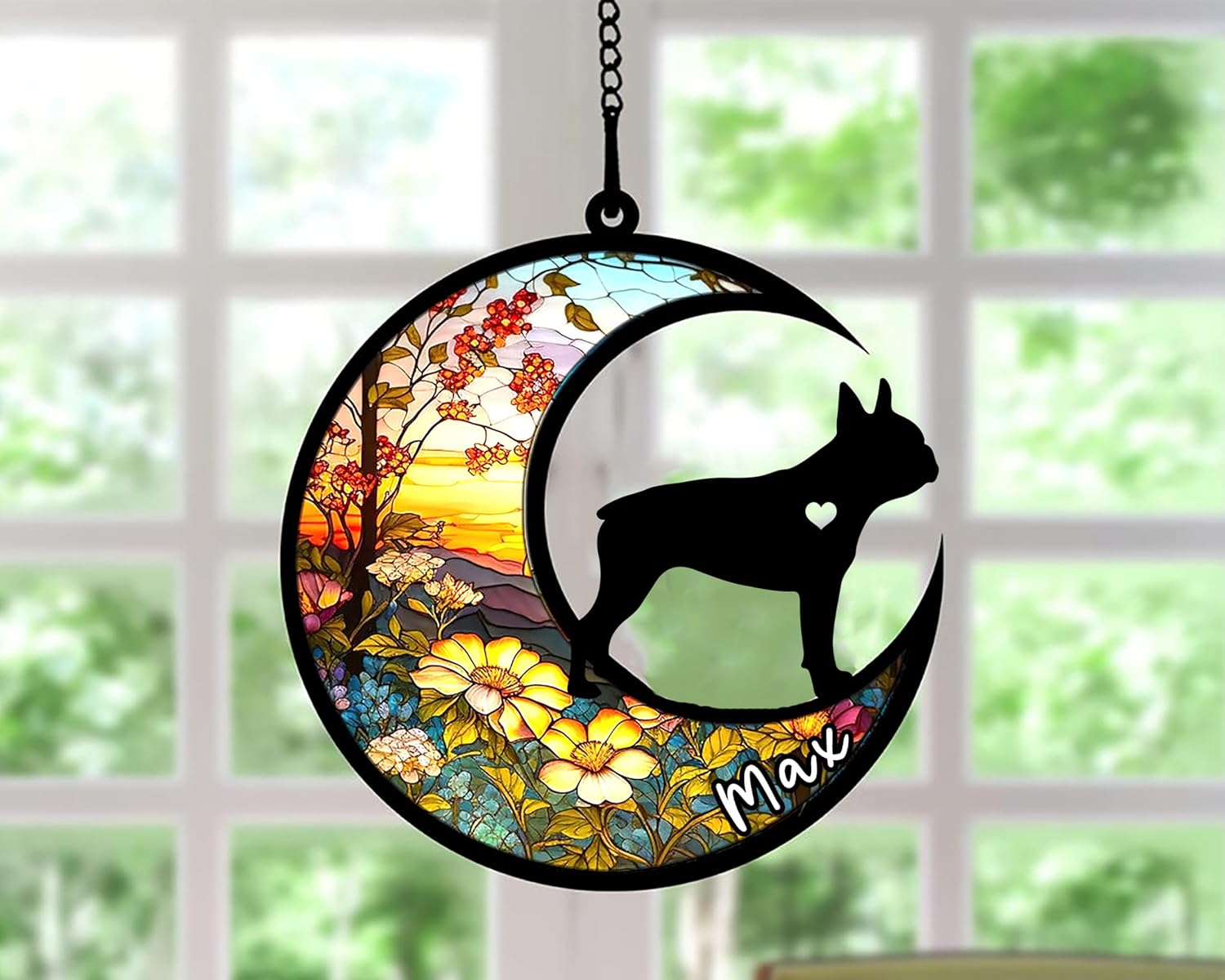 Personalized Dog Memorial, Custom Name Boston Terrier Dog Christmas Ornament with Name, Custom Breeds, Pet Loss Light Catcher, Gifts for Lovers Loss of Pet Sympathy on Mothers Day Christmas