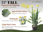 33 Inch Large Artificial Cactus with Lilly White Flowers in Pot with Natural Gravel. Satin Finish Leaves with Real Look and Feel. Outdoor and Indoor Faux Plants.