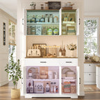 HOSTACK 71"H Kitchen Pantry Storage Cabinet, Farmhouse Hutch Cabinet, White | Space-Saving Pantry Cabinet with Charging Station & 2 Large Drawers & Adjustable Shelves, Tall Kitchen Hutch, Dining Room