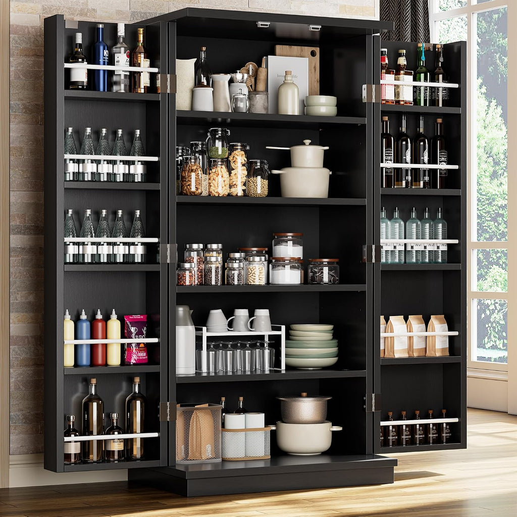 Shintenchi 47'' Kitchen Pantry Cabinet, 5-Layer Storage Cupboard, Black | Adjustable Shelves, for Organizing and Storing Food Items, Versatile Buffet Sideboard, for Kitchen, Bathroom and Laundry