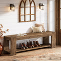 Solid Wood Entryway Bench with Storage Shelf, 55.12-Inch 2-Tier Wood Shoe Bench Seating for Entrance, Hallway, Dining Room, Living Room, Mudroom, Bedroom, Rustic Brown