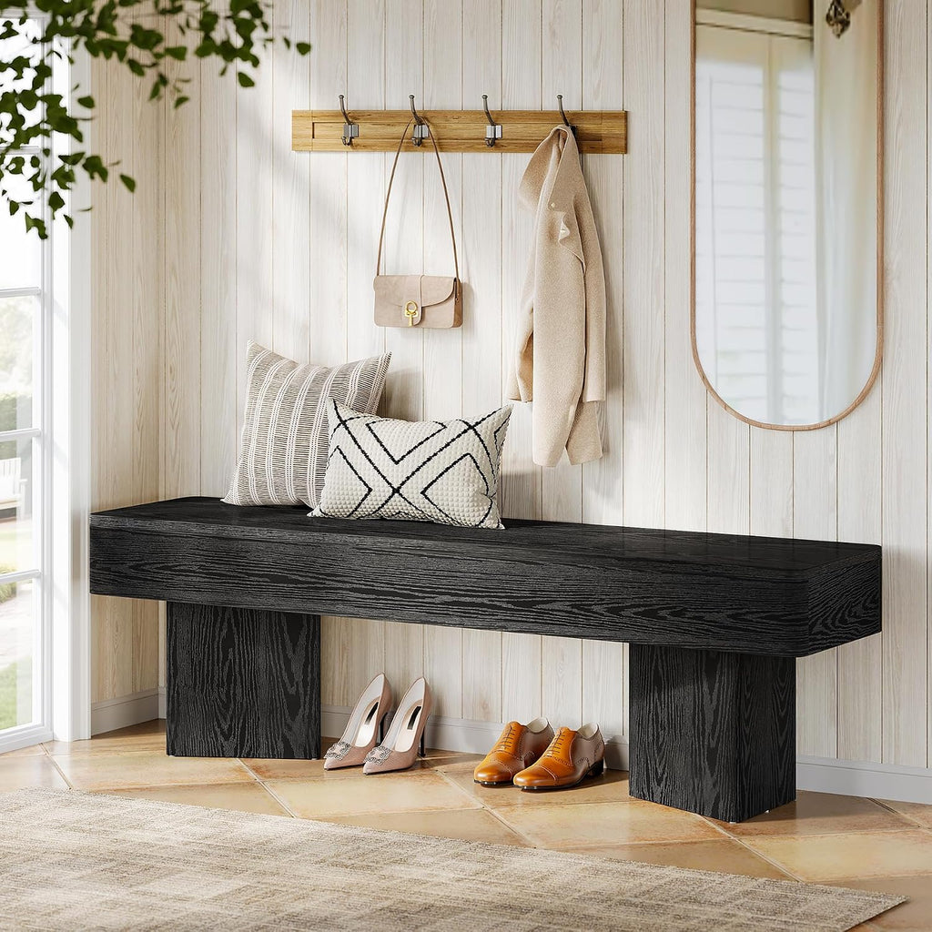 Tribesigns Black Entryway Bench, 47.24" Modern Shoe Bench with Sturdy Bases, Wooden Indoor Bench for Entry Way, Living Room, Bedroom