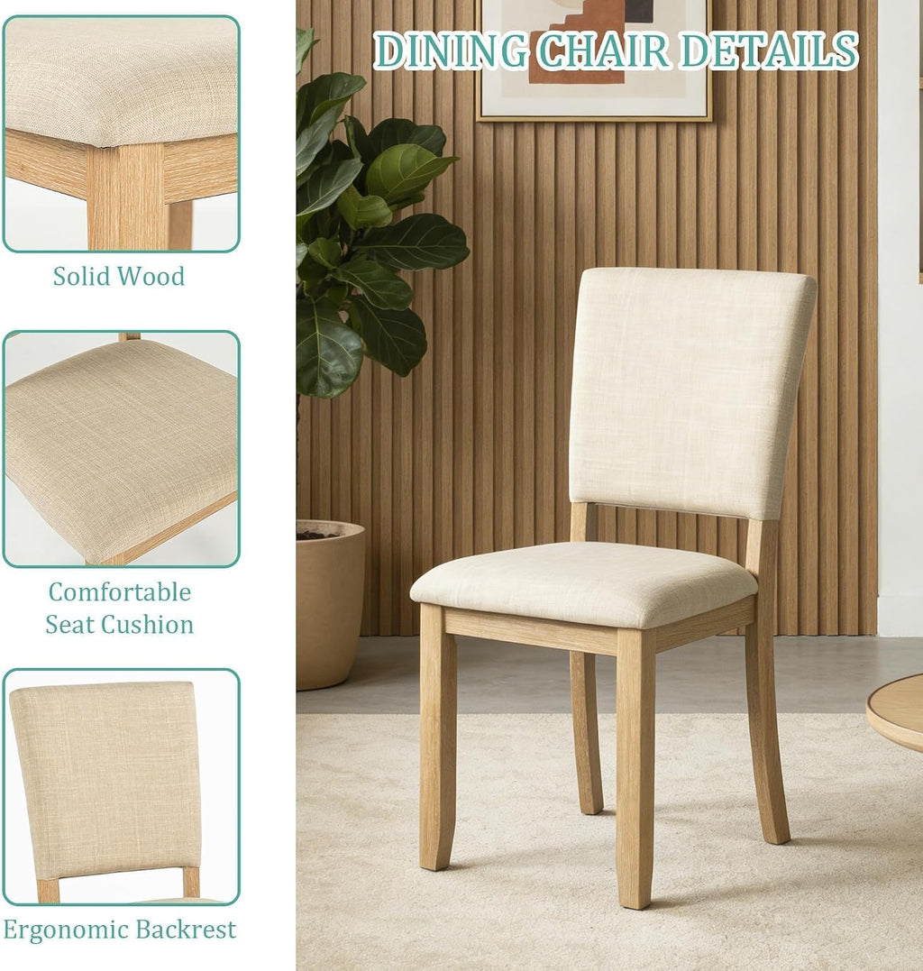 leovanni Round Dining Table Set for 4, Kitchen Table with 4 Upholstered Chairs, 5-Piece Wood Dining Table and Chairs Set for Kitchen, Patent Pending